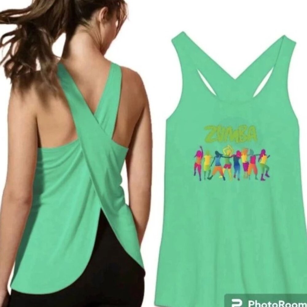 Zumba CrissCross Back Sleeveless Top Athletic Workout Medium Size Green - BNWOT